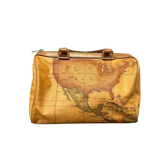 ALVIERO MARTINI CLASSE WORLD MAP BROWN BOSTON BAG - Picture 8 of 14